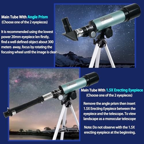 Kids Telescope - 360/50mm 90X Zoom HD Monocular Space Telescope with Tripod for Kids/Adult/Beginners (Blue) - Image 6