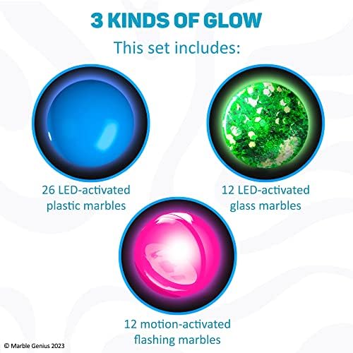 Marble Genius Glow in the Dark Marbles for Marble Run - 50 Pieces, Multicolor, Medium, Ages 4 & Up - Light-Up LED Orbs for Race Track & Colorful Play - Image 3