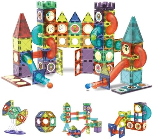 Contixo STEM Building Toys - 110 pcs Marble 3D Magnetic Run Tiles Learning Stacking Educational Building Blocks Set, Creativity Beyond Imagination, Inspirational, Recreational Toy for Kids by Contixo