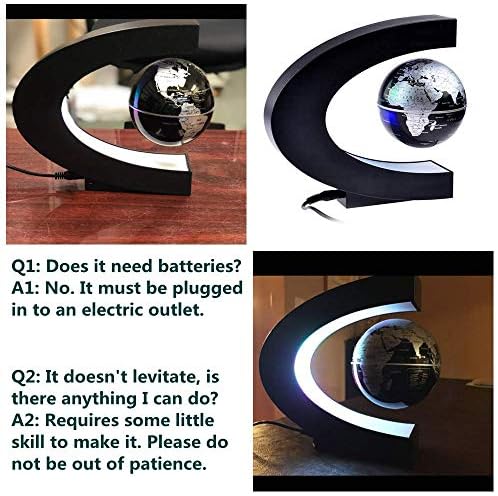 Magnetic Levitation,Petforu High Rotation C Shape Magnetic Suspension Maglev Levitation Globe with LED Lights for Learning Education Teaching Demo Home Office Desk Decoration(US Plug) - Black - Image 4
