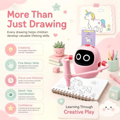Drawing Robot for Girls Ages 4-8, 12 Themes Plus 220 Drawing Cards Learn to Draw Step by Step Drawing Machine, Built-in Music, 12 Color Markers, Montessori Painting Learning Toys - Image 6