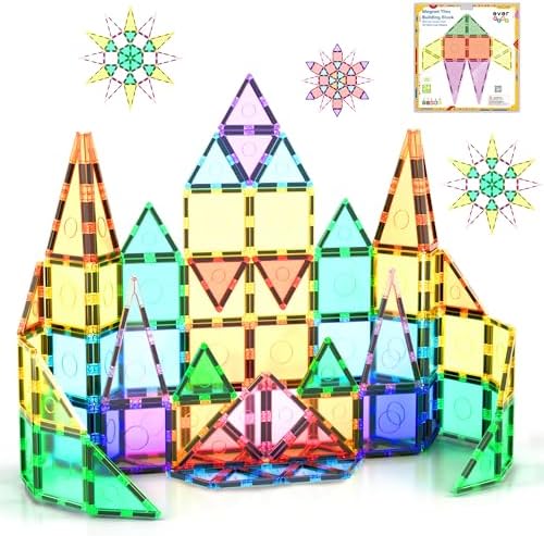 Magnetic Tile Building Blocks for Kids Construction Pretend Play STEM Educational Learning Preschool Toys Magnet Tiles Stacking Block Creative Playset Toddlers Boys Girls Ages 3 and up EB24 by Everplay