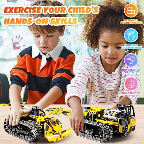 OKKIDY 3 in 1 Kids Remote Bulldozer STEM Technology Building Blocks Set Toys APP Remote Construction Blocks Engineering Excavator/Robot Ages 6-14 DIY Erector Sets for Boys and Girls-452 (PCS) - Image 5
