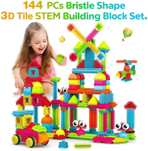 Contixo 144 pcs Bristle Shape 3D STEM Building Toys, Construction Learning Stacking Educational Block, Creativity Beyond Imagination, Inspirational, Safe & Durable, Recreational Toy for Kids Ages 3-8 - Image 2