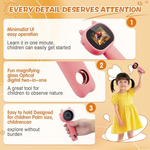 Microscope for Kids - 2.4" Screen Mini Pocket Handheld Microscope for Toddlers-STEM Educational Science Kit Toys for Christmas Birthday Gifts Science Kit Toddler for Boys Girls Aged 3-12 (Pink) - Image 6