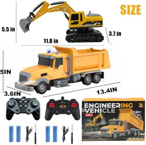 Remote Control Excavator and Dump Truck Toy Set, RC Excavator & RC Dump Truck with Lights and Sounds for Imaginative Play, Birthday Gifts for Toddlers Boys Girls - Image 6
