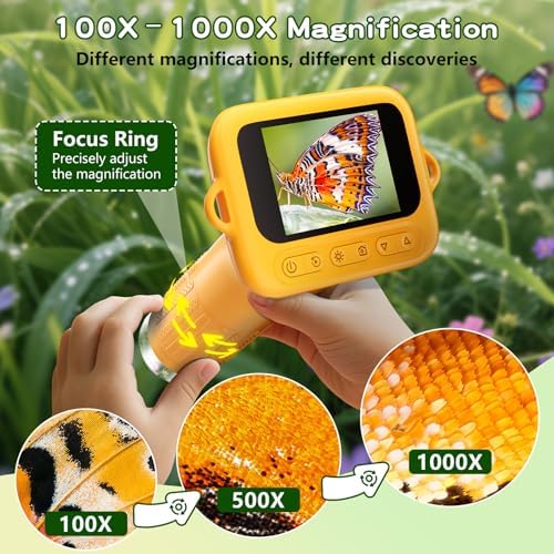 Odatay 1000X Digital Kids Microscope Kit with 12 Slides & 2" Screen, Orange - Image 4
