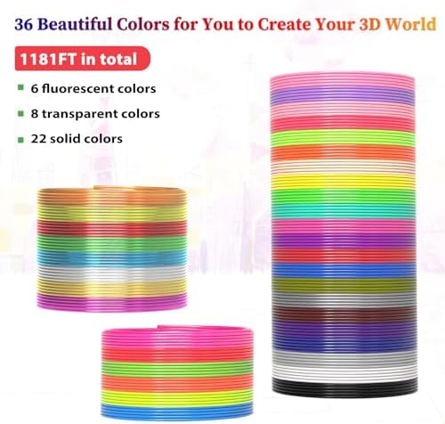 36 Colors 3D Pen PLA Filament Refills, 1.75mm High-Precision 3D Printing Pen Refills, 32.8 Feet Each (Total 1181 Feet), Non-Toxic & Odorless, Works with Most 3D Pens (Not for 3Doodler) - Image 2