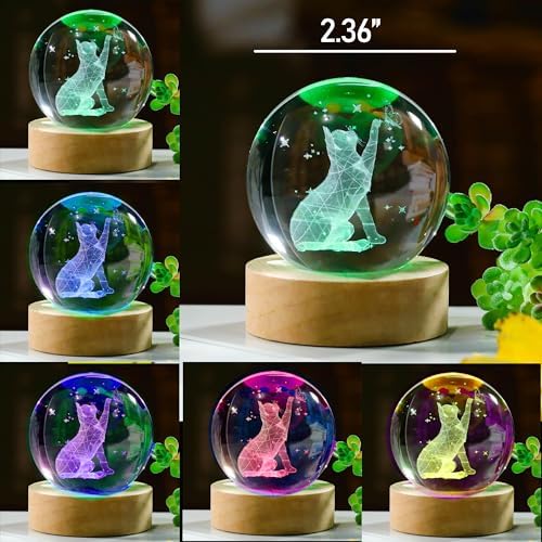 3D Cat Crystals Ball - Glass Cat Figurines & Decor for Room, Birthday or Keepsake - Image 3
