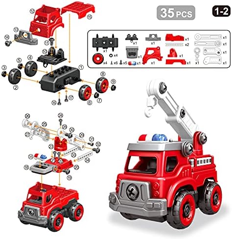 4-in-1 Take Apart Toys Truck with Electric Drill, DIY Assembly Fire Truck - Image 5