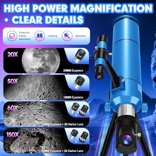 Portable 80mm Refractor Telescope for Adults & Kids, 500mm Focal Length, 20X-150X Magnification, Astronomy Starter Kit with Phone Adapter, Backpack & Stickers – Perfect for Stargazing Adventures - Image 4
