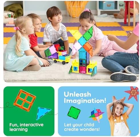 PicassoTiles 101 Piece Magnetic Tiles Building Set with Car & Bag Ages 3+ - Image 5