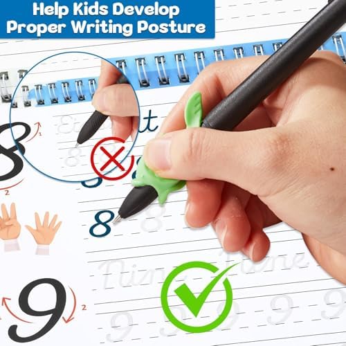 gisgfim 4 Pack Grooved Cursive Handwriting Workbook Kit Magic Reusable Grooved Handwriting Practice with Disappearing Ink Pens Cursive Workbook for Kids Number Poems Jokes & Riddles Inspiring Quotes - Image 5