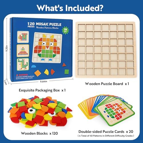 Wooden 120 Pcs Pattern Blocks Geometric Shape Toy Puzzle for Kids 3+ - Image 5