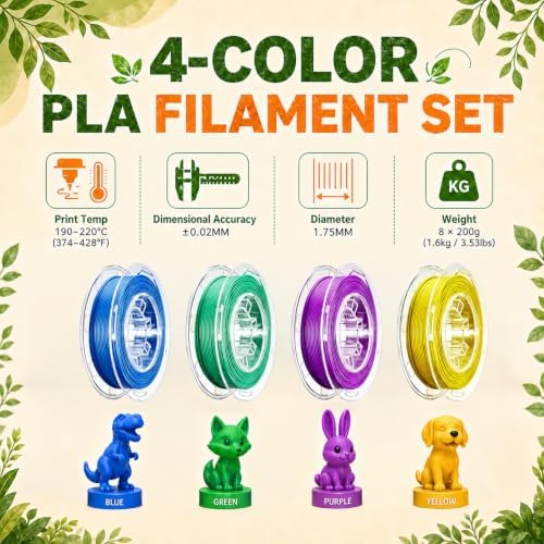 AOSEED PLA Filament Set 1.75mm (±0.02mm), 4-Pack, 200 g (0.44 lb) per Spool - Image 2