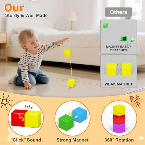 Large Magnetic Blocks Travel,20PCS 1.42in Building Blocks for Toddlers 3-5,Magnet Cubes for Toddlers,Sensory Montessori Toys Sets Learning Construction Squares Stem Toys for Boy,Girl,Kids,Kit,Gift,4-8 - Image 3