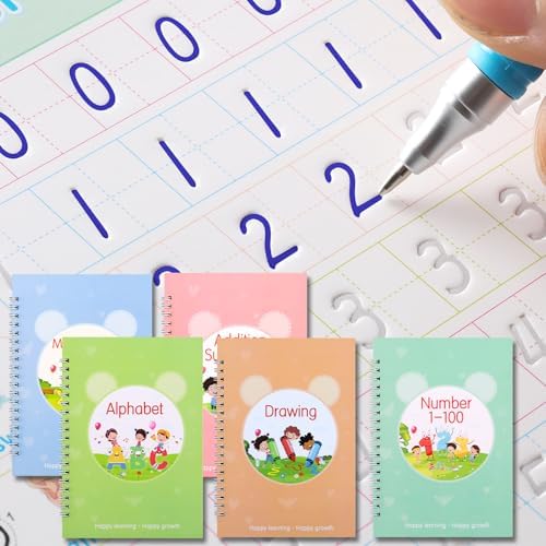 Grooved Magic Practice Copybook, Reusable Writing Practice Book, for Preschool Kids Age 3-8 ​Calligraphy (5 Books with 40 Pens) (Colorful) by hzsshb