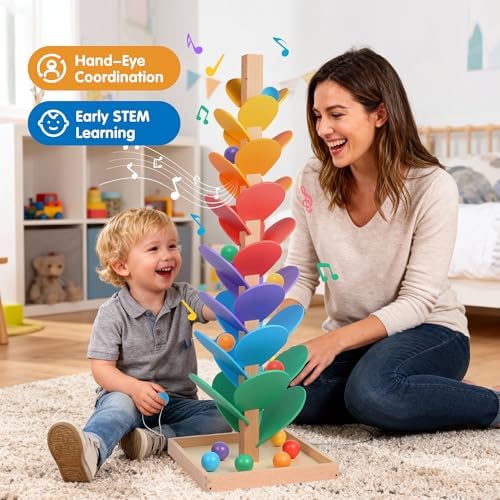 Gotoofun Wooden Marble Run Music Tree Includes Extra-Large 3cm Marbles Ball - Image 2