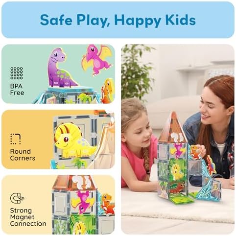 PicassoTiles Dinosaur Magnetic Tiles, STEM Building Blocks Toy Set Ages 3+ - Image 6