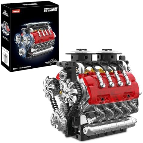 V8 Engine Model Kit That Runs - Twin-Turbo Engine Motor Building Block Sets, Motorized With Moving Pistons, Crankshaft & Rotating Fan, Best Stem Build Toy Gifts for Adults Kids Age 8+, 548 Pcs by VisittheIKKOSYA