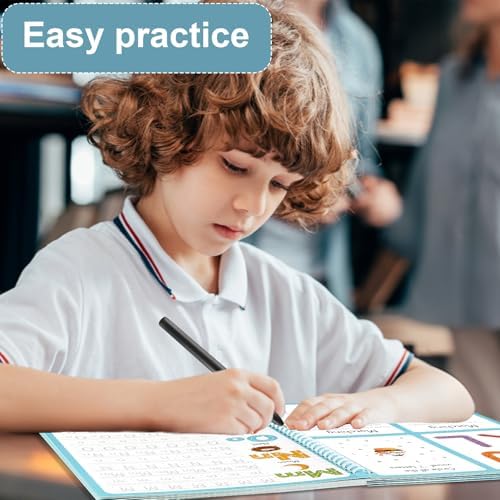 party greeting 6 Pieces Magic Grooved Writing Practice Copybook with Disappearing Ink Pens Reusable Grooved Handwriting Workbook Letter Tracing Books for Kids Kindergarten Preschool Supplies - Image 6