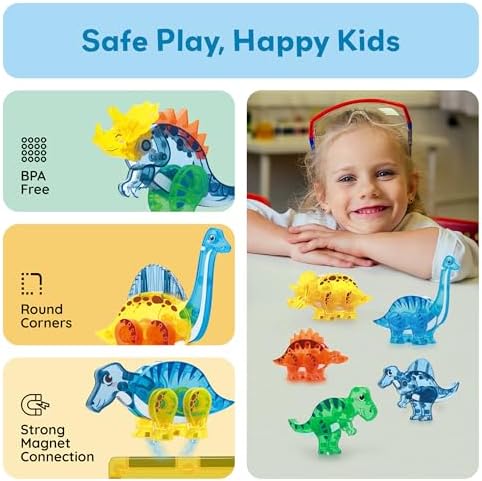 PicassoTiles 28 Piece Dinosaur Accessory Set, Magnetic Dino Tiles Ages 3+ - Image 6