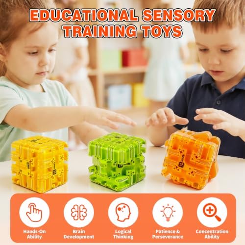3D Maze Cube Ball Puzzle Brain Teaser for Adults & Kids, Educational Learning Toys Logical Thinking, Family Board Games Tabletop, Durable Puzzle Cube (Brown, 3.3x3.3x3.3) - Image 6
