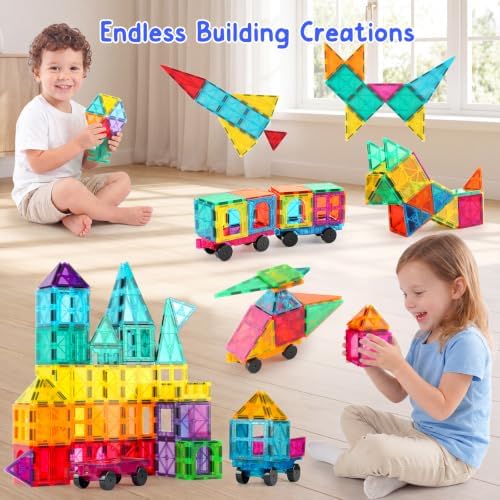 Bmag Magnetic Tiles Building Blocks Set with 2 Cars 100Pcs, Designed for Open-Ended Building and Versatile Play, Gifts for STEM Support and Parent-Child Interaction for Kids Aged 3+ - Image 5