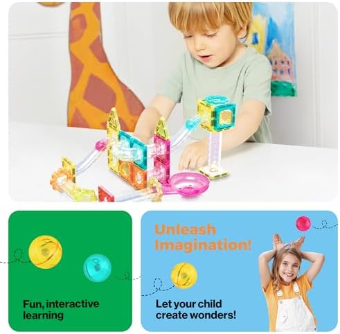 PicassoTiles Magnet Tiles Building Block Travel Size Magnetic Marble Run Construction Toy Set Mini Diamond Marble Racetrack Building Blocks Playset Education STEM Learning Kit Boy Girl 3+ PTMG45 - Image 5