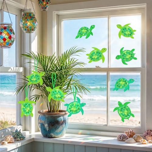 Renbuzhu 48PCS Summer Crafts: Paper Sea Turtle Suncatchers DIY Kits, Ocean Beach Party Favors Window Stained Glass Effect Art Supplies Decorations - Image 2