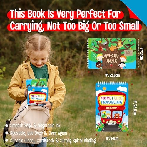 SpriteGru 2 Travel Game Pads, 61 Dry Erase Activities Games Reusable & Erasable Book, Fun Brain Challenge Games Interesting Educational Toy and Learning Tool for Road Trip Airplane Travel - Image 5