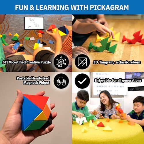 Pickagram Tangram 3D Magnetic Puzzle for Kids (8-12), Adults & Seniors | STEM Certified Fidget Puzzle - Magnetic Pattern Blocks for Cognitive Development, Creativity & Focus - Panda - Image 3