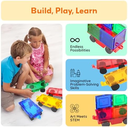 PicassoTiles Magnetic Car & Truck Base Accessory, STEM Building Toy Ages 3+ - Image 4