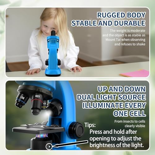 Microscope for Kids Scientific Experiment Kit 40X-1600X Magnification LED Light Educational STEM Kit with Slides and Lab Tools (Blue) - Image 6