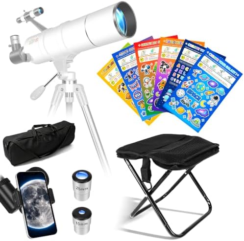 Telescope for Adults & Kids High Powered, 90mm Aperture 600mm Portable Refractor Telescope for Astronomy Beginners with Tripod, Phone Adapter, Carry Bag, Folding Stool & Holiday Stickers by FEICOSKY