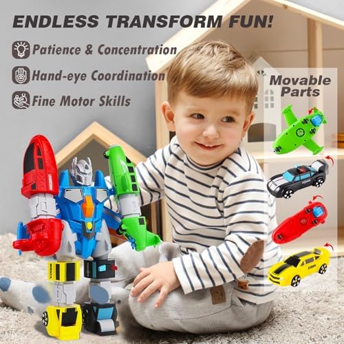 SOMMER 5-in-1 Magnetic Vehicles Toy Playset, Mix and Match STEM Stacking Assembling Car Kit with Storage Box, Transform into Robot, Birthday Gift for Toddler Kids 3 4 5 6 7 Year Old Boys Girls - Image 3