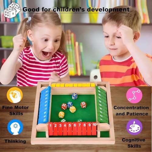 Shut The Box Game Dice Game, 2-4 Player Math Learning Toy for Adult Kids 5-7 8-12, Educational Wooden Board Tabletop Game with 8 Dice for Family, Classroom & Senior Activities, Pub and Party - Image 4