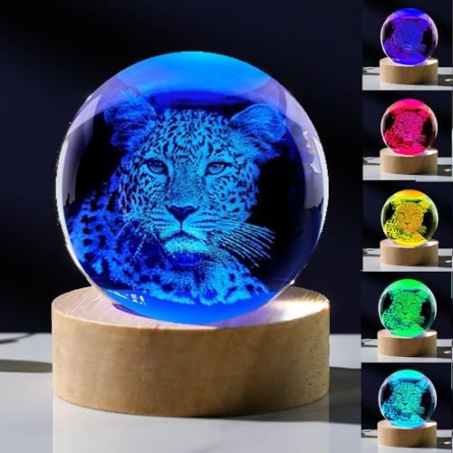 3D Cheetah Gifts for Women - Crystals Ball 60mm - Glass Animals Figurine Cheetah Decor Stuff for Anniversary Birthday by Unknown