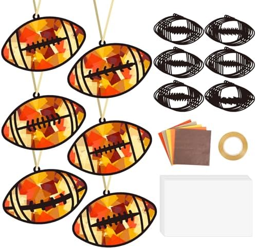 Qyeahkj 36 Set Football Suncatchers Crafts for DIY Rugby Sports Window Tissue Paper Craft Kit Hanging Decor for Sports Holiday Home Activity Art Project Birthday Party Favor by Qyeahkj