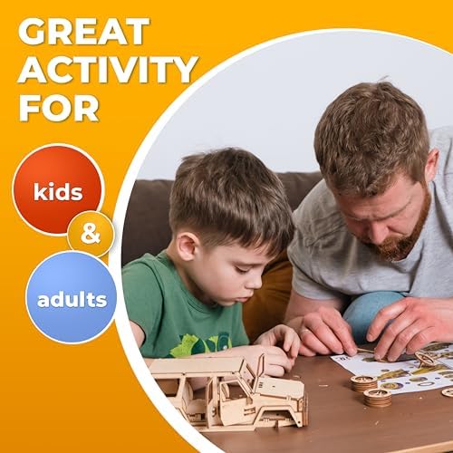 CG Games 3D Wooden Puzzles,RoverPlex F9 Jeep Car Model Kit. Self Building Vehicle DIY Kits, Wood Puzzle Models for Kids to Build, Brain Teaser Educational Puzzle Gifts for 8 Years Old and Up - Image 5