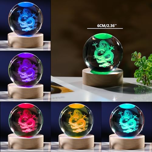 3D Dragon Crystal Ball 60mm - Figurines Decor Glass Animals for Room, Birthday Gift for Women, Best Friend, Lovers - Keepsake Paperweight - Image 3