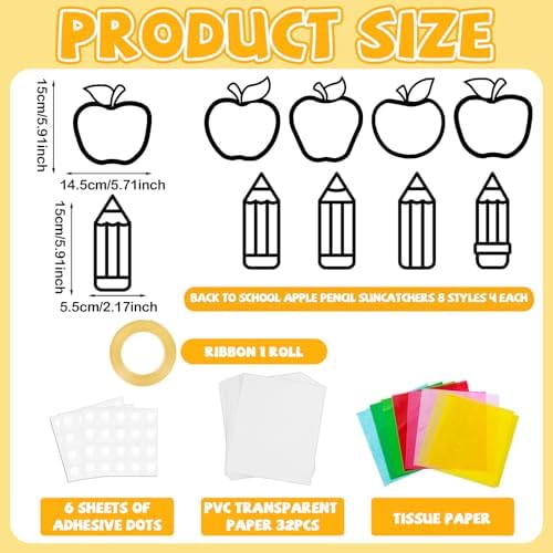 32 Sets Back to School Apple Pencil Suncatchers Craft Kit DIY Window Stained Glass Effect First Day of School Paper Craft Home Classroom Decoration Kid Birthday Gift Creative Art Project Activity Game - Image 2