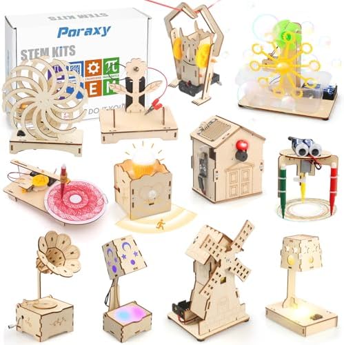 Poraxy 12 in 1 3D Puzzles STEM Kits for Kids Ages 8-12, Activities Science Projects for Kids 6-8 5-7, Engineering Building Toys Experiments Xmas Birthday Gifts 7 8 9 10 11 12 13 Yr Old Boys Girls by Poraxy
