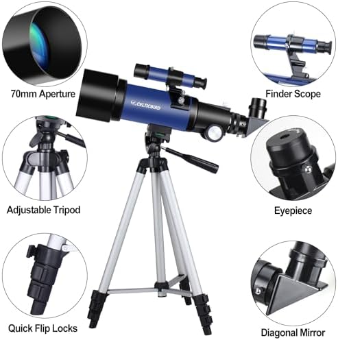 Telescope 70mm Aperture 400mm Astronomical Refracting Telescopes - Travel Telescope with Tripod, Phone Adapter(Ocean Blue) - Image 4