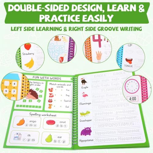 Magic Grooved Writing Practice Books for Kids 3-10, Large Reusable Handwriting Workbooks with Disappearing Ink, 3D Tracing Book Toy Gifts for Kindergarten Summer Workbook Preschool Learning Activities - Image 4