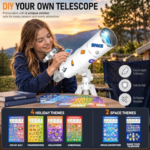 Telescope for Adults & Kids High Powered, 90mm Aperture 600mm Portable Refractor Telescope for Astronomy Beginners with Tripod, Phone Adapter, Carry Bag, Folding Stool & Holiday Stickers - Image 3