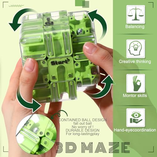 1 Sets Large Labyrinth 3D Maze Cube Puzzle Maze Game Gravity 3D Puzzle Cube Brain Teaser Ball Games for Kids Education Sensory Toys Gift for Adults (Classical,Dark Green) - Image 3