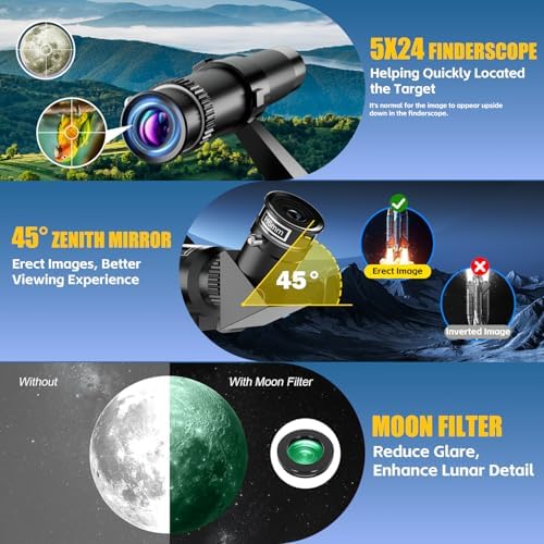 Telescope, Telescope for Kids & Adults, 70mm Aperture 500mm Refractor Telescopes for Astronomy Beginners with Tripod, Moon Filter, Phone Adapter & Backpack, Gifts for Kids & Beginners - Image 4