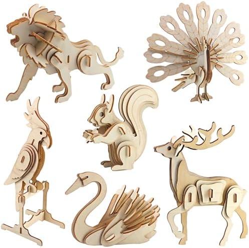 3D Wooden Puzzle Set for Adults –6 Assorted DIY Wooden Wild Animals Model Kits for Adults to Build, Brain Teaser Puzzles Wood Crafts for Teens, Creative Gift Ideas for Birthday & Christmas by Unknown