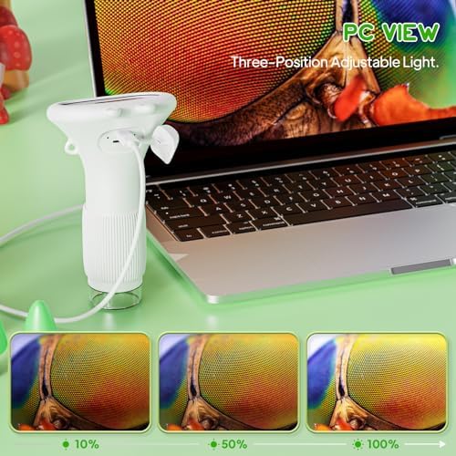 Microscope for Kids, 2'' Inch HD Screen Pocket Portable Microscope, 1000x Magnification Mini Magnifying Glass with Light for Kids, for 3-12 Girls & Boys - White - Image 3